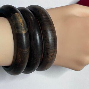Vintage 60's Handmade Ebony Wood Bangle Set